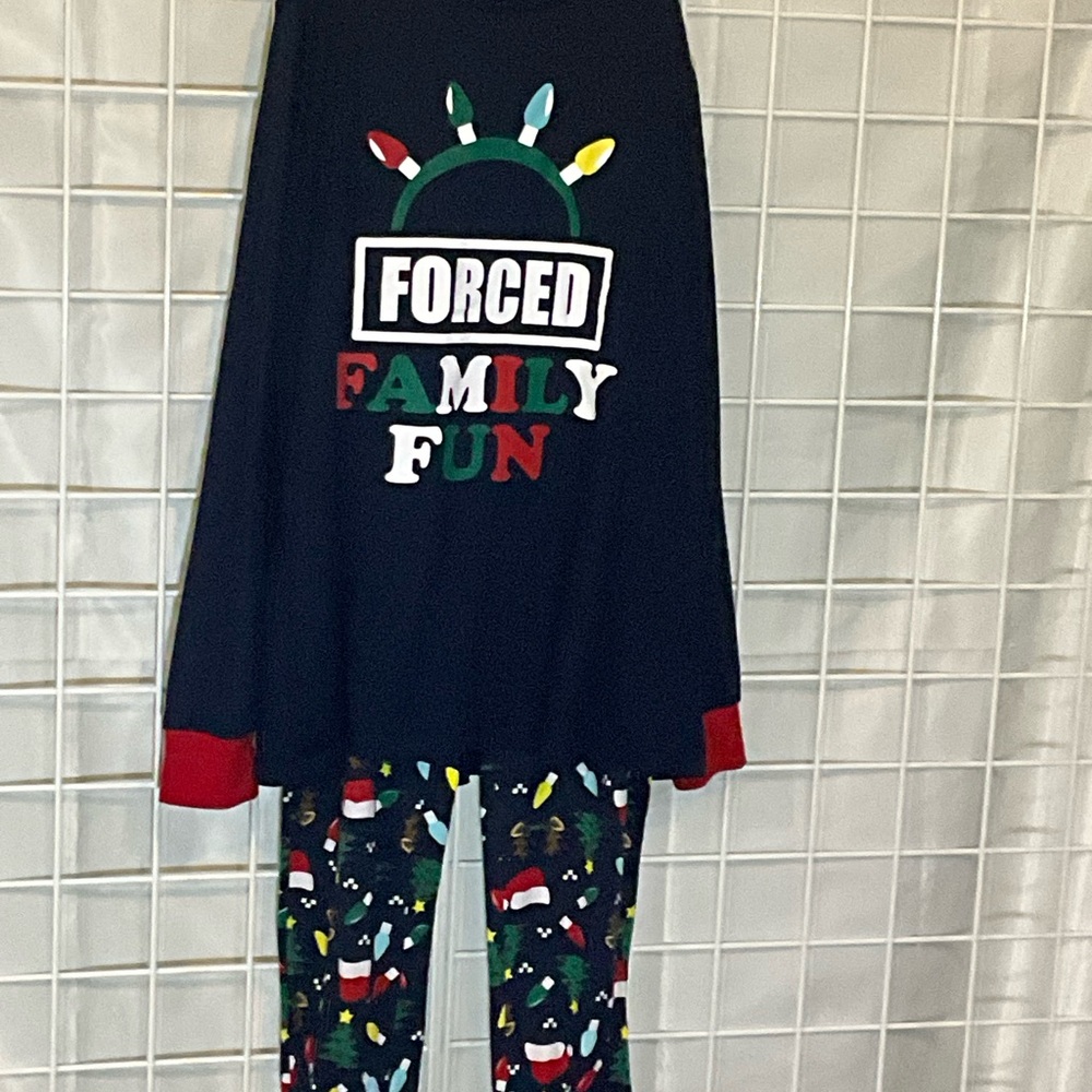 Blue Holiday Pajama Set with Colorful Print